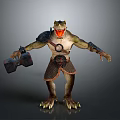 Crocodile Headed Monster 3D Model With Open Mouth Armor And Weapon