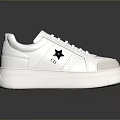 White Casual Sneakers with Black Star Logo CD Lettering and Thick Sole Design