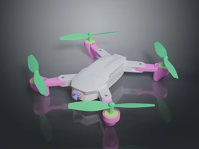 Colorful Quadcopter Drone With Gray Body And Pink Green Propellers Design 3d model