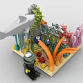 Underwater Themed Building Blocks Set With Diver Coral Seaweed And Shark Figure