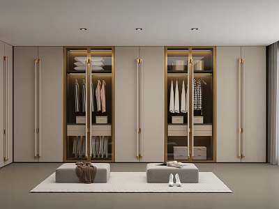 Elegant Modern Wardrobe Doors With Gold Accents And Clothing Storage Inside 3d model