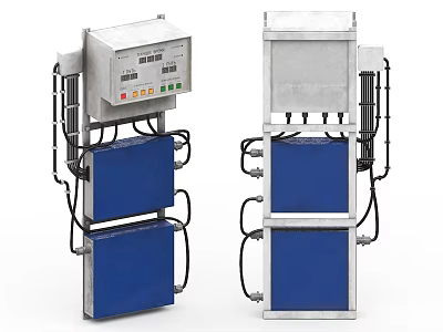 Industrial Equipment Featuring Metal Casing Control Panel Blue Modules And Pipelines 3d model