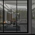 Modern Elegant Living and Dining Room Interior With Chandelier Sofa Coffee Table And Fireplace