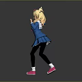 Cute Blonde Haired Game Anime Character In Blue Uniform With Pink Bow And White Shoes