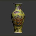 Sculpture Carving Exquisite Yellow Vase Artwork With Traditional Floral Dragon Patterns
