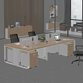 Modern Office Desk With Wooden Desktop White Drawers Dual Monitors And Office Chair