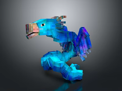 Colorful Pixel Art Dragon 3D Model With Shiny Blue Purple Scales 3d model