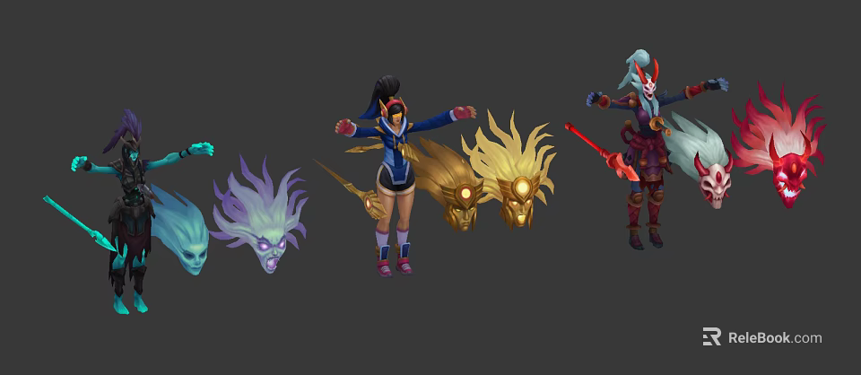 Game and Movie Characters With Various Designs Colorful Costumes Unique Hairstyles And Weapon Accessories 3d model 