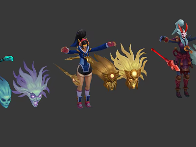 Game and Movie Characters With Various Designs Colorful Costumes Unique Hairstyles And Weapon Accessories 3d model