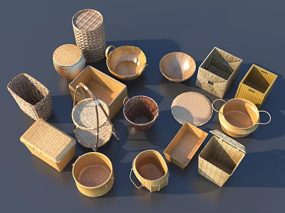 Woven Storage Baskets With Different Shapes Sizes For Household Organizing Essentials 3d model