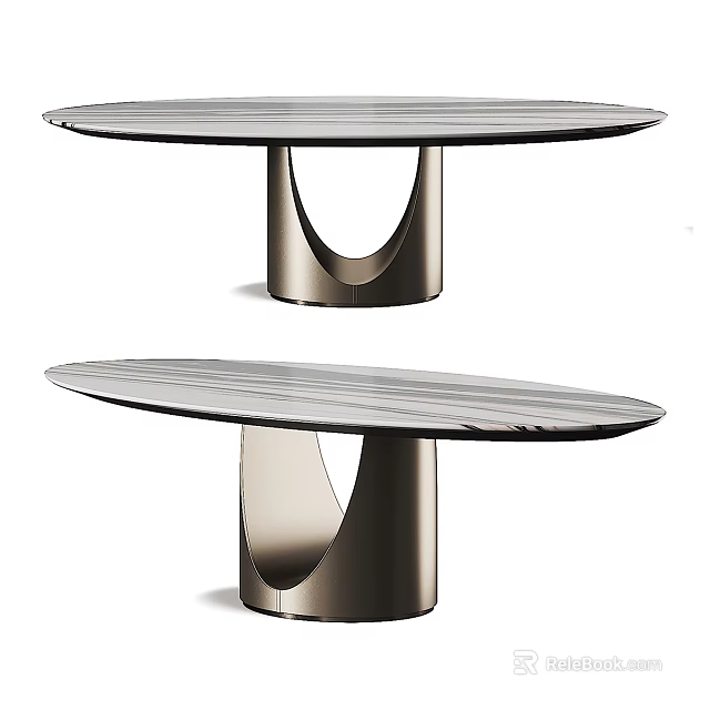 Modern Oval Coffee Table With Marble Top And Sleek Metal Base Design 3d model