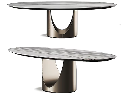 Modern Oval Coffee Table With Marble Top And Sleek Metal Base Design 3d model