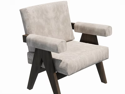 Modern Minimalist Single Sofa With Beige Fabric And Dark Wooden Armrests Legs 3d model