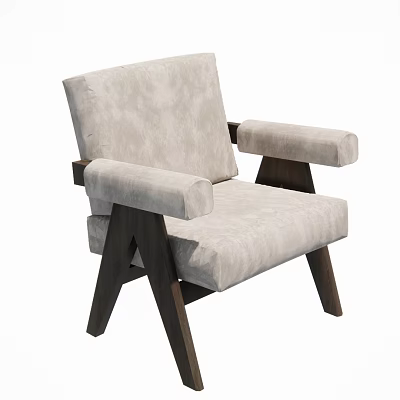 Modern Minimalist Single Sofa With Beige Fabric And Dark Wooden Armrests Legs 3d model