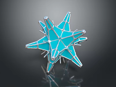 Star Shaped Daily Life Product With Turquoise Center And Silver Frame On Dark Background 3d model