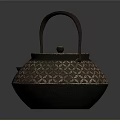 Traditional Decorative Teapot With Geometric Pattern Round Lid And Wooden Handle