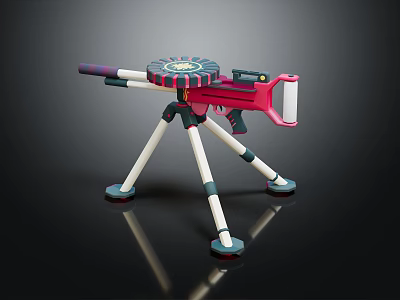 Pink White And Purple Toy Gun Structure With Tripod Stand And Barrel Design 3d model