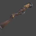Wolf Head Designed Fantasy Weapon With Wooden Stock Metal Barrel And Golden Accents