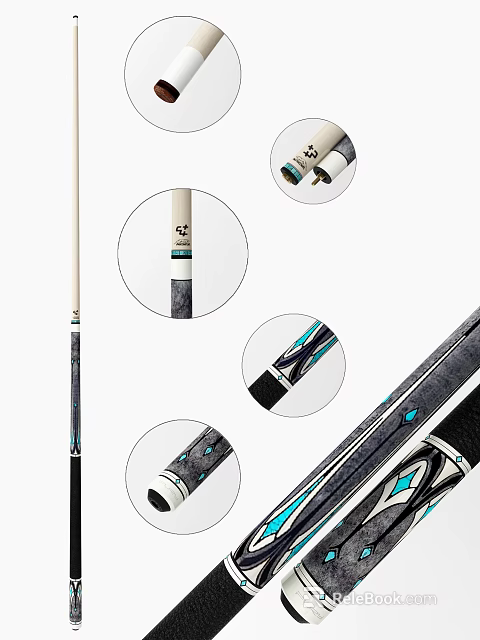 Billiard Room Pool Cue Design With Decorative Patterns And Grip Details 3d model 
