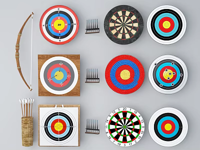 Colorful Garden Ornaments With Targets Dartboards Bow And Arrows For Outdoor Use 3d model