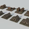 Rustic Wooden Detached House Models With Sloped Roofs And Base Platforms 3d model