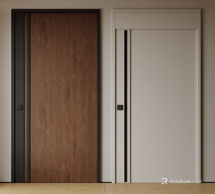 Modern Security Door Designs Featuring Brown Wood Grain And White Color Options 3d model 