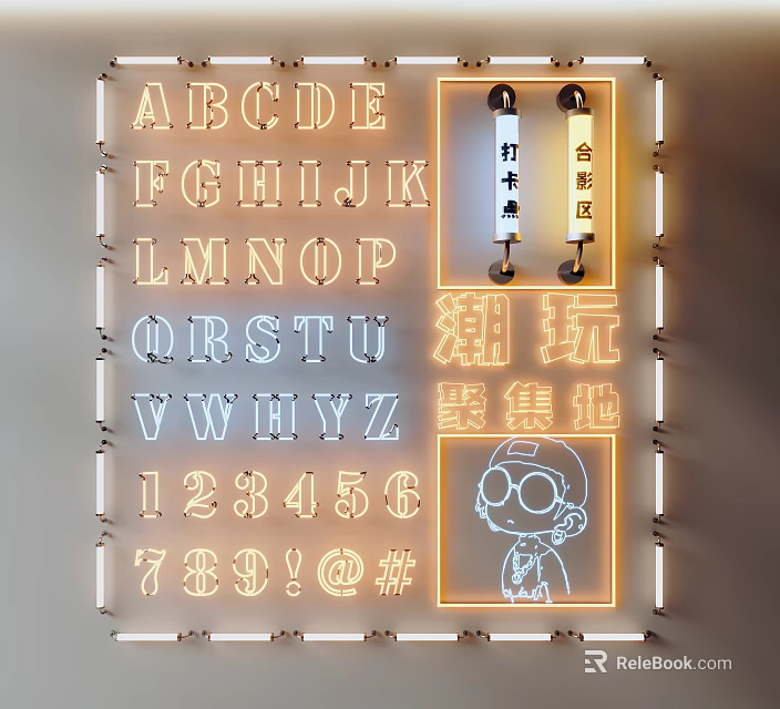 Trendy Decorative Lights with Letters Numbers and Cartoon Characters for Play Gathering Area 3d model 