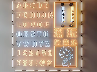 Trendy Decorative Lights with Letters Numbers and Cartoon Characters for Play Gathering Area 3d model