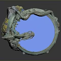 Ornate Dragon Decorated Water Basin With Blue Water And Rock Base
