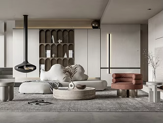 Quiet living room sofa tea table combination 3d model