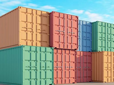 Industrial Equipment Featuring Colorful Shipping Containers Stacked in Yard Under Blue Sky 3d model