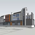Commercial Complex Featuring Modern Traditional Design Mixed Material Facades Balconies Green Landscaping And Parked Car