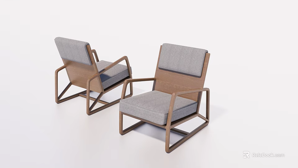 Modern Single Sofa With Wooden Frame Gray Cushion And Armrest Design 3d model 