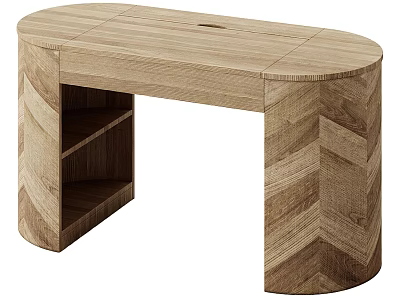 Modern Wooden Desk With Herringbone Pattern Oval Top And Open Shelf 3d model