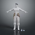 3D Model Man Wearing Beret With Utility Belt Toolbag Arms Outstretched With Tools On Floor
