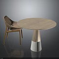 Minimalist Modern Round Wooden Table With Marble Base And Light Brown Curved Chair