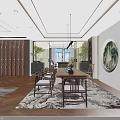 Modern Office Interior With Wooden Floor Desk Chair Green Plant And Decorative Paintings