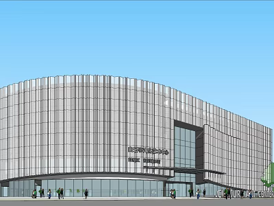Modern Curved Shopping Mall With Glass Facade Metal Exterior And Pedestrian Entrance 3d model