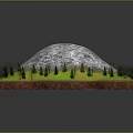 Snowy Mountain Landscape With Green Pine Trees Grass And Brown Soil
