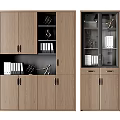 Modern Wooden Bookcase Interior With Glass Doors Open Shelves Books And Decorations