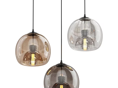 Modern Spherical Pendant Lights With Transparent Semi Transparent Glass Shades And Illuminated Light Bulbs 3d model