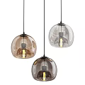 Modern Spherical Pendant Lights With Transparent Semi Transparent Glass Shades And Illuminated Light Bulbs