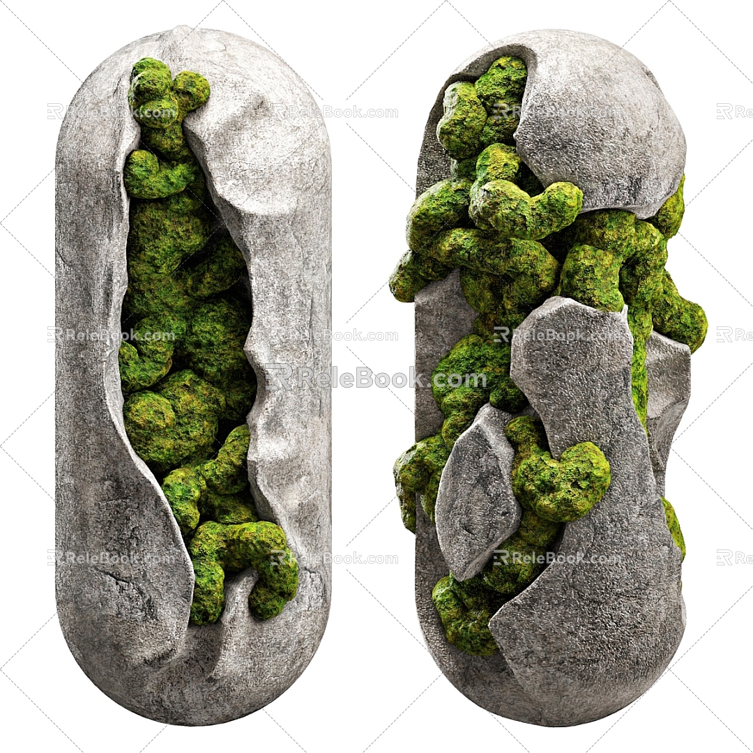 Moss Stone Moss Landscape Stone Moss Green Plant 3d model