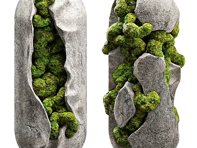 Decorative Stone Vase Featuring Lush Green Moss In Unique Natural Shape For Home Decoration 3d model