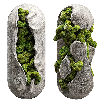 Decorative Stone Vase Featuring Lush Green Moss In Unique Natural Shape For Home Decoration 3d model