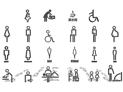 Public Facilities Signage Including Men Women Accessible Restrooms Baby Care And Pantry 3d model