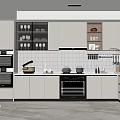 Modern Kitchen Interior With White Cabinets Built In Appliances And Tile Backsplash