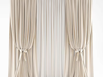 Elegant Beige Curtains With Tieback Design And Sheer Inner Layers 3d model