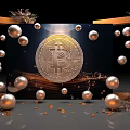 Elegant Bitcoin Display With Golden Spheres Festive Decorations And Red Lanterns