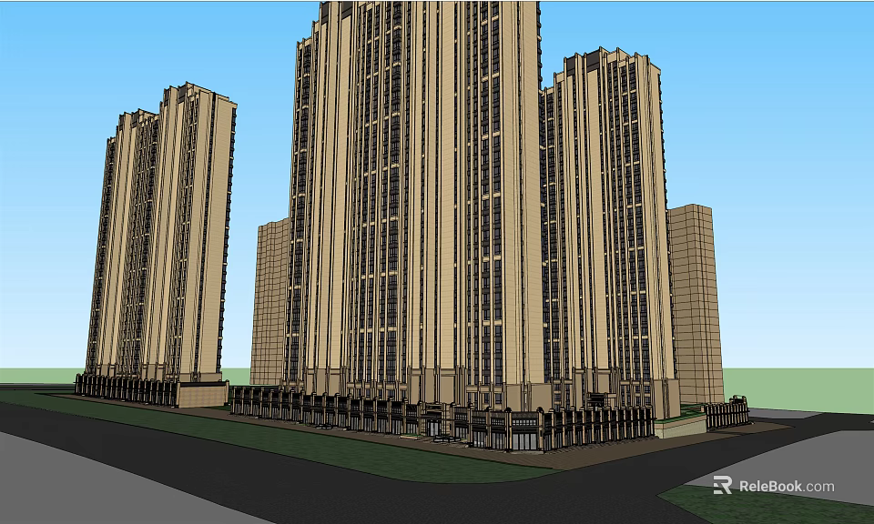 Modern High Rise Residential Buildings With Exterior Design And Green Surroundings 3d model 